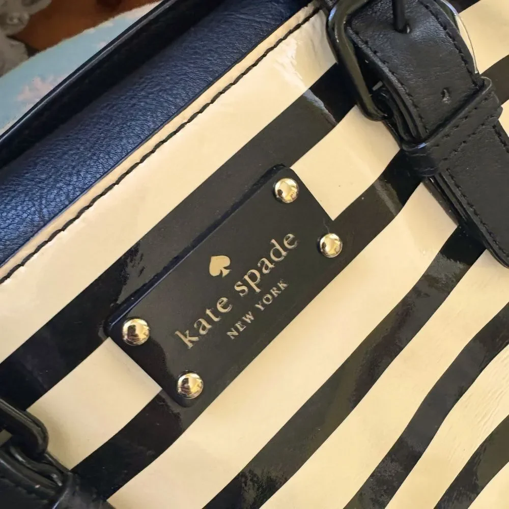 NEW! Kate Spade Chic Striped Handbag Blk & Cream